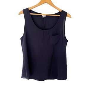 Jaqueline de Your Navy Semi Sheer Lightweight‎ Chiffon Sleeveless Blouse